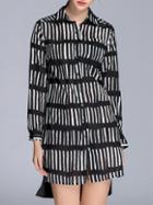 Shein Black Lapel Striped High Low Dress
