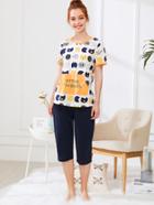 Shein Cartoon Print Kangaroo Pocket Top & Pants Pj Set