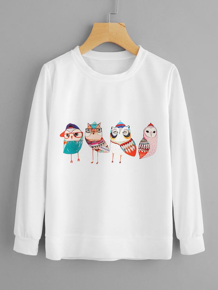 Shein Cartoon Owl Print Sweatshirt