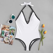 Shein V-plunge Contrast Trim Swimsuit