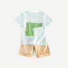Shein Boys Crocodile Print Tee With Roll Hem Plain Shorts