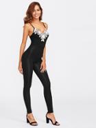 Shein Contrast Lace Applique Cami Unitard Jumpsuit