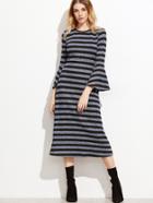 Shein Multicolor Striped Marled Knit Bell Sleeve Dress