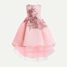Shein Toddler Girls Appliques Detail Knot Back Dress