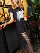 Shein Swan Sequined Top With Pleated Sheer Skirt