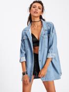 Shein Drop Shoulder Pocket Denim Coat