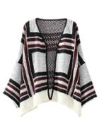 Shein Pale Grey Striped Drop Shoulder Poncho Sweater