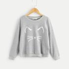 Shein Girls Cat Print Heather Knit Sweatshirt