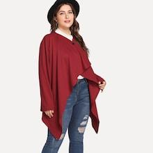 Shein Plus Button Detail Asymmetrical Hem Coat