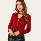 Shein Zip Front V Neck Top