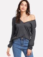Shein Lace V Neck Sweatshirt