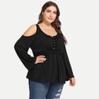 Shein Plus Cold Shoulder Grommet Lace Up Blouse
