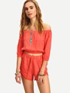 Shein Off The Shoulder Crop Top With Drawstring Shorts