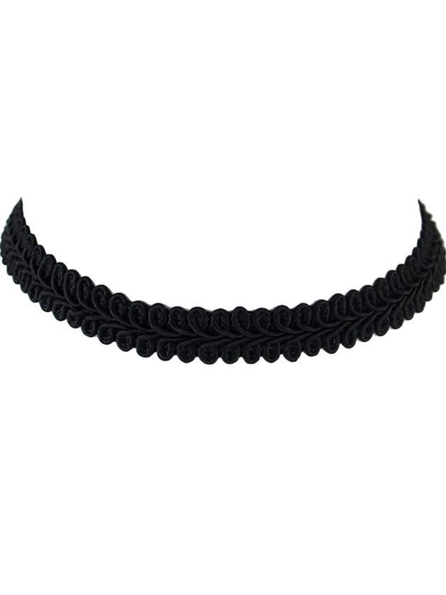 Shein Black New Braided Rope Flower Pattern Wide Choker Necklace