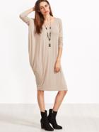 Shein Khaki Scoop Neck Drape Side Tee Dress