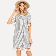 Shein Tassel Trim Striped T-shirt Dress