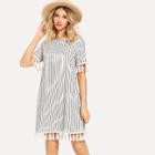 Shein Tassel Trim Striped T-shirt Dress
