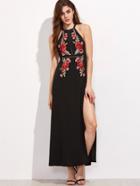 Shein Black Halter Neck Open Back Wrap Dress With Patch Detail