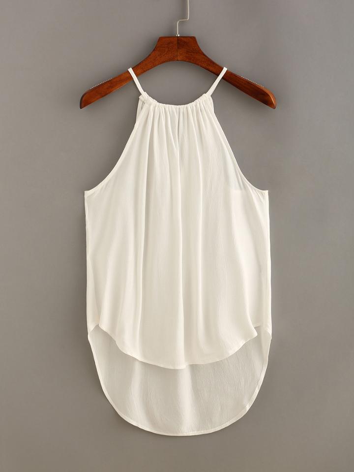 Shein Keyhole Drawstring Neck High-low Top
