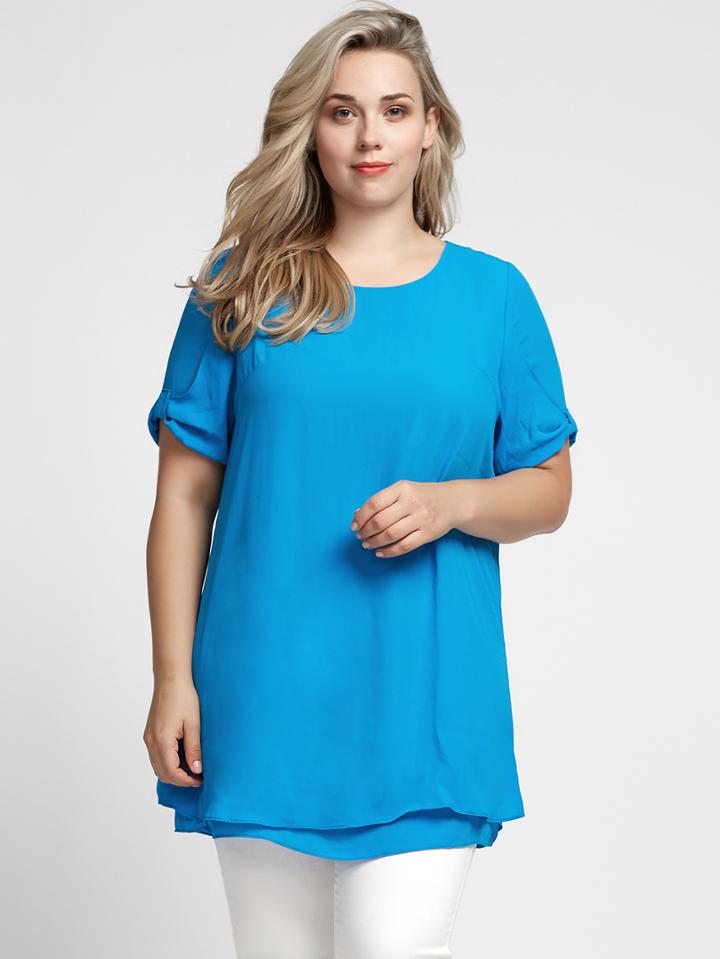 Shein Plus Size Rolled Sleeve Shift Dress - Blue