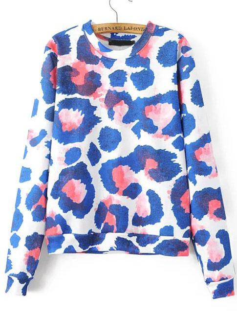 Shein Leopard Print Ribbed Crew Neck Sweatshirt