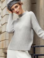Shein Grey Ribbed Knit Raglan Sleeve Sweater