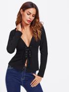 Shein Ribbed Grommet Lace Up Top