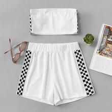 Shein Gingham Panel Tube Top With Shorts