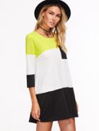 Shein Color Block Cut And Sew Dress With Pocket