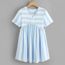 Shein V Neckline Fringe Striped Dress