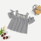 Shein Girls Bow Detail Embroidered Cold Shoulder Top