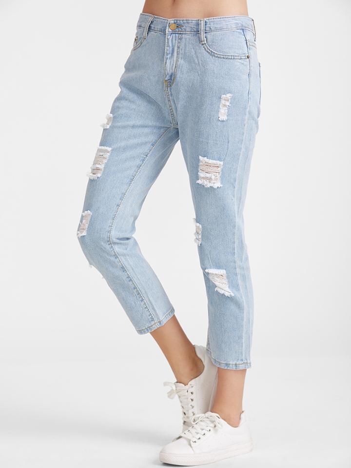Shein Light Blue Ripped Ankle Jeans