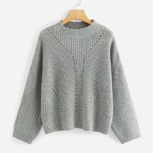 Shein Frill Neck Eyelet Solid Sweater