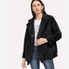 Shein Solid Notch Neck Teddy Coat