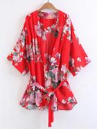 Shein Floral Print Tie Waist Top