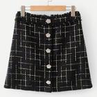 Shein Raw Trim Rhinestone Button Plaid Skirt