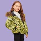 Shein Girls Faux Fur Detail Leopard Coat