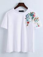 Shein White Flower Embroidery T-shirt