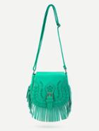 Shein Jade Blue Fringe Hem Buckle Pu Shoulder Bag