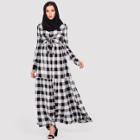 Shein Half Placket Tie Front Checked Hijab Long Dress