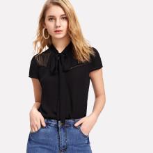 Shein Tie Neck Eyelet Detail Top