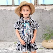 Shein Toddler Girls Contrast Sequin Frill Trim Gingham Dress