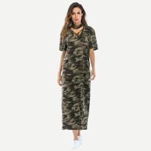 Shein Camouflage Print Choker Neck Dress