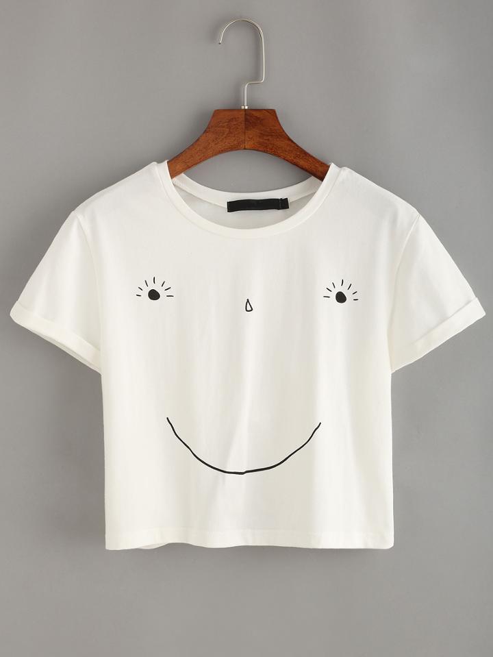 Shein Smiley Face Print Crop T-shirt