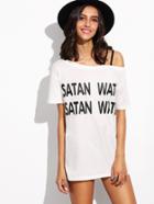 Shein White Letter Print One Shoulder Tshirt Dress