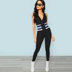 Shein Plunging Neck Striped Shell Jumpsuit