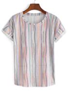 Shein Multicolor Vertical Stripe Cuffed T-shirt
