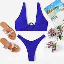 Shein Solid Underwire Top With High Leg Bikini Set