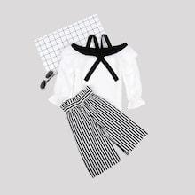 Shein Toddler Girls Ruffle Blouse With Striped Pants