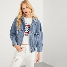 Shein Bleach Wash Faded Hooded Denim Jacket